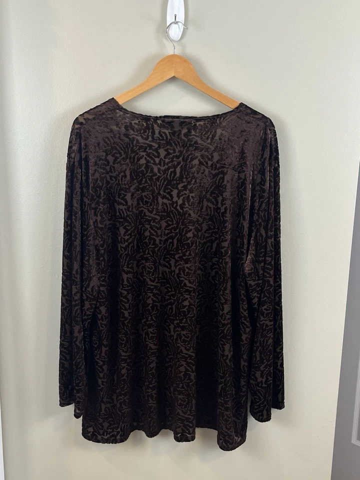 Cárdigan Lane Bryant Talla 18/20 Terciopelo Burnout Marrón Chocolate Whimsey Goth Foto 2 de 4