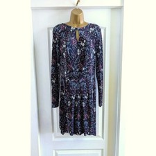 Next Navy Purple Floral Pleated High-Low Dress Size 10