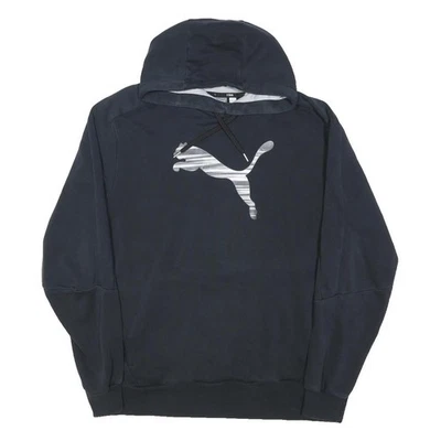 PUMA Hoodie Homme Noir XL Coton Mélangé Manches Longues Pull Sportswear Logo - Photo 1/4