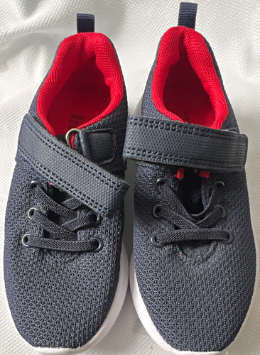 Primark Unisex Kids Grey/Red Mesh Hook & Loop Strap Trainers UK 10 EU 28