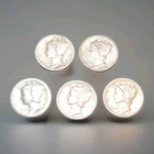 LOT Of 5-90% Silver Mercury Dimes 1916-1945  Fine .90 Daily Deal ~ UNDER MELT!