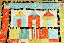 Crisp Handmade Baby Quilt Bright Floral House Block Pattern Print Tummy Time