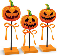 3 PCS Halloween Table Decorations Wooden Pumpkin Signs