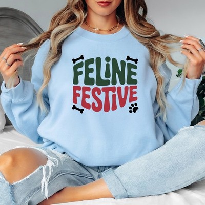 Feline festlicher Urlaub Katzen Damen Sweatshirt Haustier Grafik Pullover