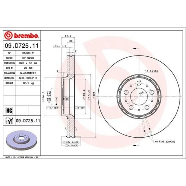 Brembo 2X Bremsscheibe Vorne Ø328 Mm InnenbelüFtet FüR Volvo XC90 I 275 D5 AWD-image