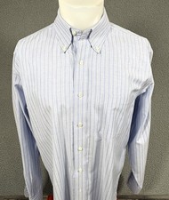 Brooks Brothers Men's 16-34 Classic Supima Non Iron Shirt Blue Button Up Oxford