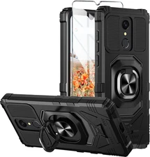 for Consumer Cellular Iris Connect Phone Case with Tempered Glass Screen Black