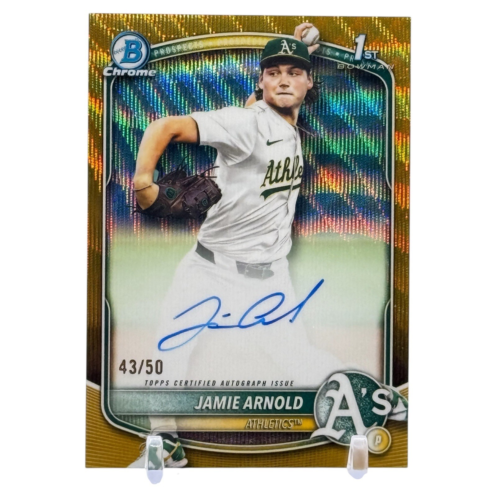 2025 Bowman Draft Chrome - Jamie Arnold Gold Wave Refractor Auto /50 1st Bowman