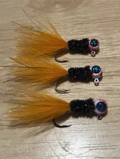 Three hand tied 1/16 crappie jigs 