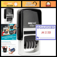 Self Inking Date Stamp with Scanned Phrase - 2 Color Blue/Red Ink Office Tool