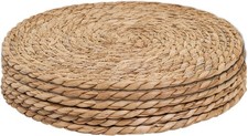 6Pcs 12" Round Woven Rattan Placemats,Natural 11.8 inches Diameter , Tan