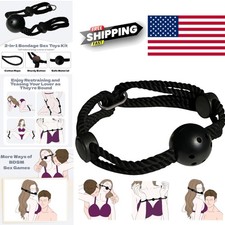 BDSM Bondage Handcuffs with Soft Rope and Comfortable Ball Gag for Couples