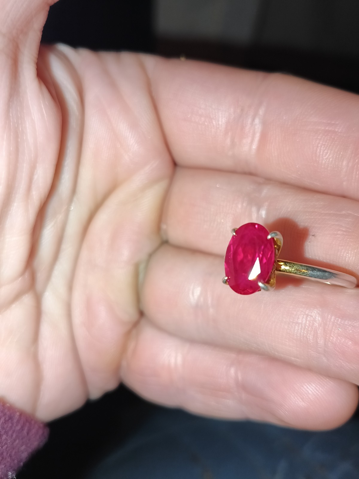 Oval Lab Created Ruby Ring Sterling Silver 18K Go… - image 5