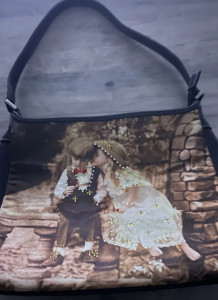 Bolso de hombro vintage cachorro amor cuentas novedad artística bolso de mano bolso adolescente  Foto 4 de 4