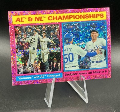2025 Topps Heritage AL & NL Champs #461 Chrome Pink Sparkle Dodgers Yankees SP