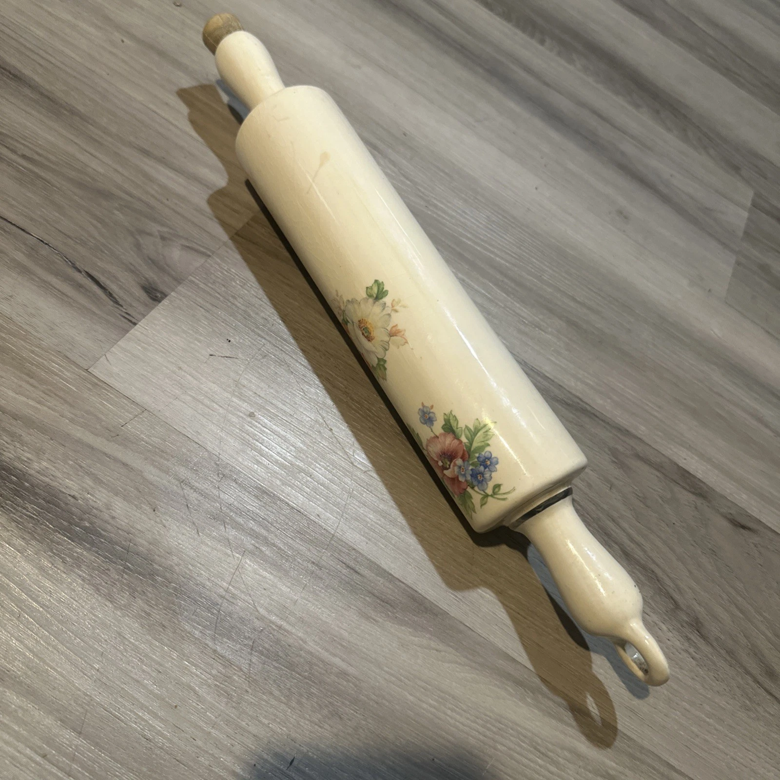 Vintage Harker Petit Point Rose Ceramic Fillable Rolling Pin – Floral Multicolor