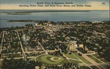 Sarasota, Florida FL Aerial view of City Tichnor Linen Original Vintage Postcard