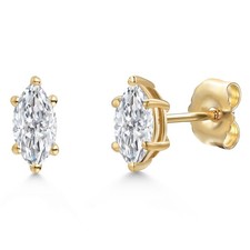 14K Yellow Gold 6X3MM Marquise Cut Gemstone Birthstone Stud Earrings  Double