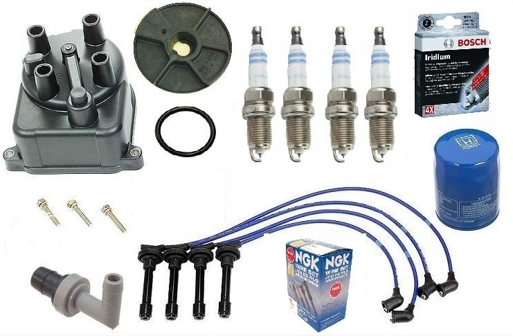 Honda Civic 1.6L CX DX LX Cap-Rotor-NGK Wires-Bosch Iridium Spark Plug Kit 