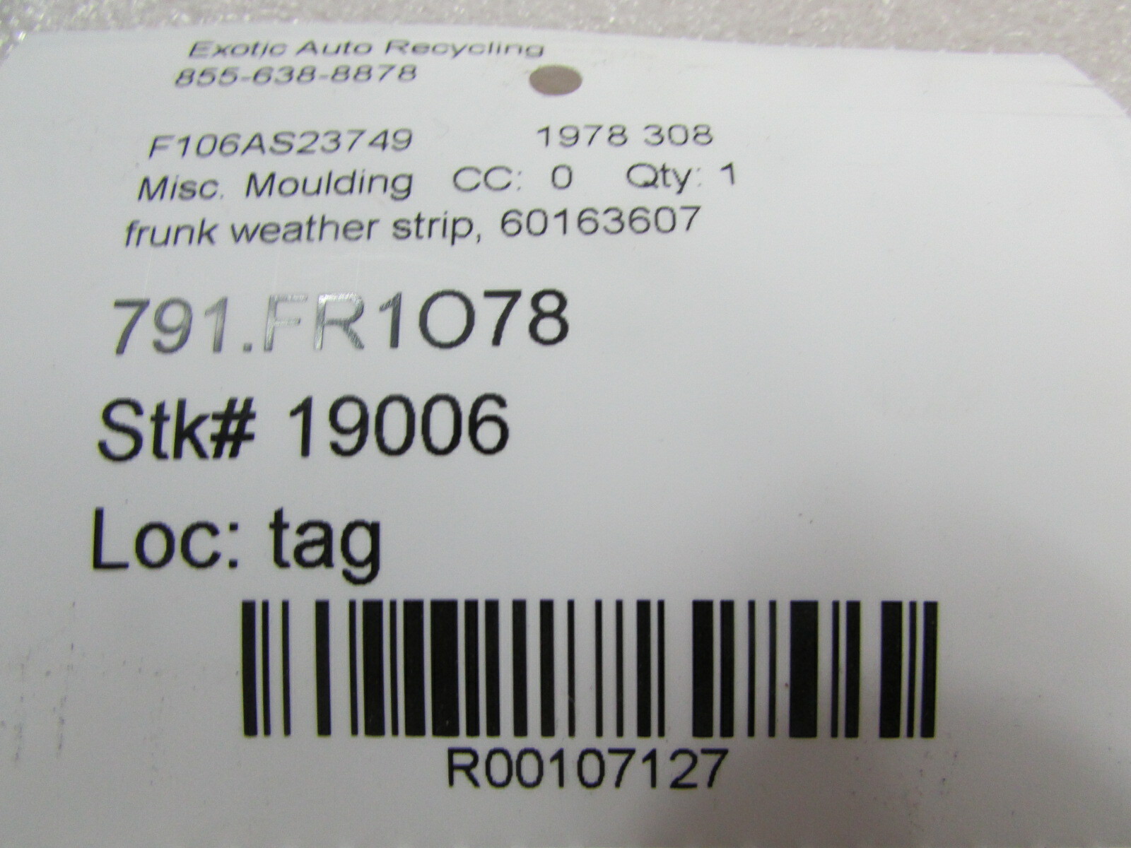 Ferrari 308, Front Trunk Weather Strip, Used, P/N 60163607