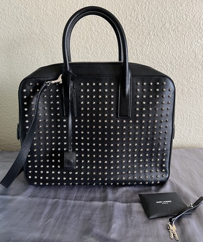 Saint Laurent Sac Du Jour YSL  Black Studded MUSEUM Handbag Msrp $4000