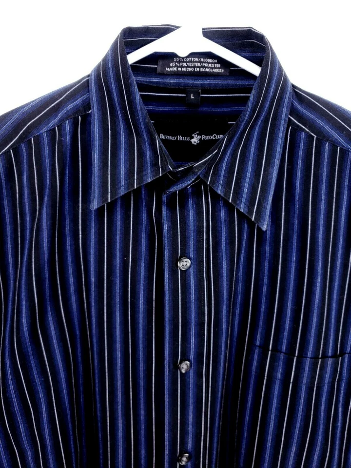 Camisa polo club Beverly Hills para hombre talla L manga larga abotonada azul/negro/blanco Foto 3 de 4