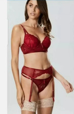 ann summers Viola Burgundy  Red Bra 32D Thong  Suspender Belt Small