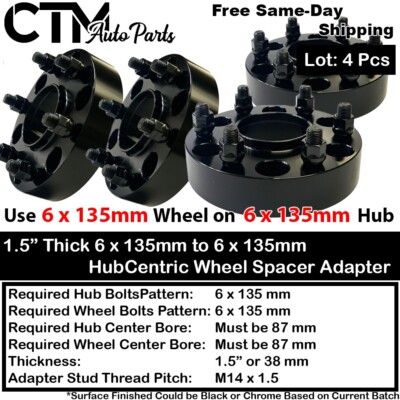 4x 1.5'' Thick 6x135 87mm Bore HubCentric Wheel Spacer F150 Expedition Navigator