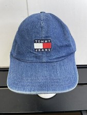 Tommy Hilfiger Denim Ball Cap Hat Vintage Leather Strap Tommy Jeans USA Made 90s