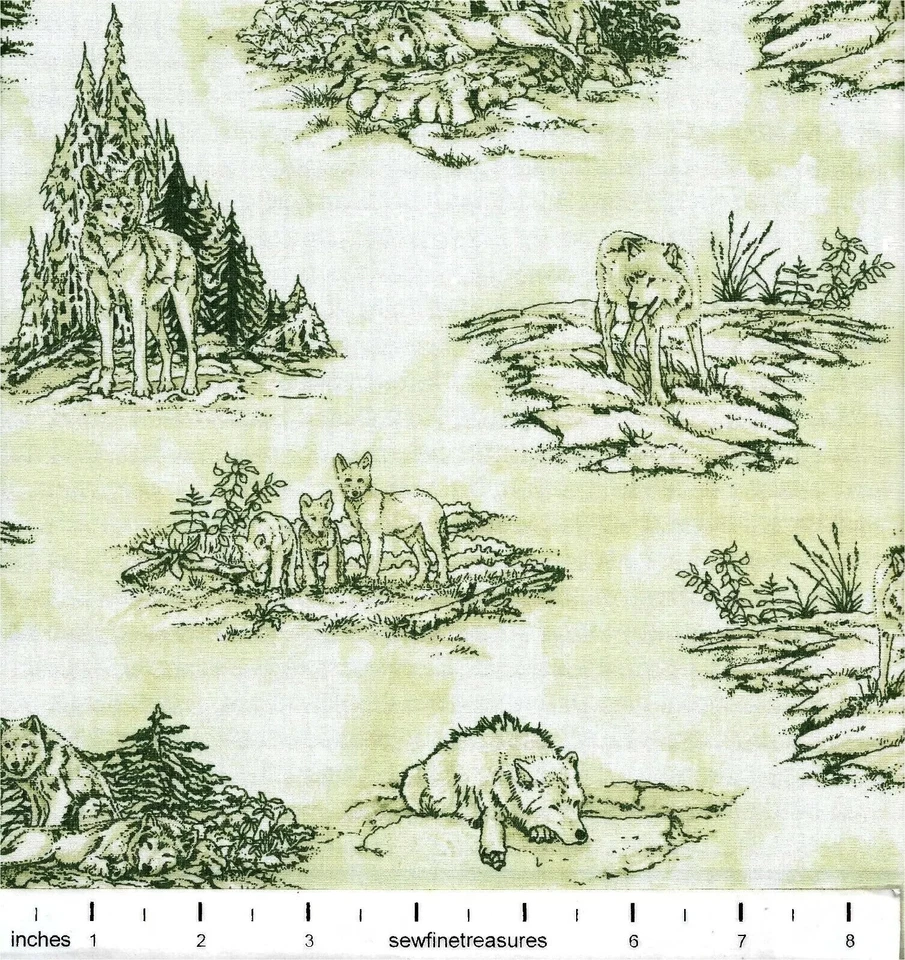 Wolf Song Scenic Wolves Nature Toile Green Coordinate Fabric By the FQ - 1/4 YD - Image 2 of 4