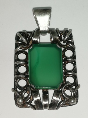 Österreichischer Art Deco Austria Anhänger massiv Silber 900 & grüner Stein  - Bild 1 von 12