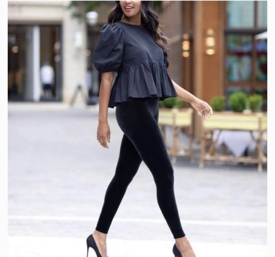 Spanx Womens Velvet Leggings XL Velour Black High Rise Shapewear Club Skinny - Image 2 of 4