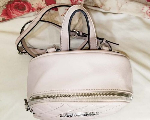 GUESS Logo Vegan Leather Quilted Backpack Handbag Purse*Blush Pink*Zip* Small - Picture 7 of 12