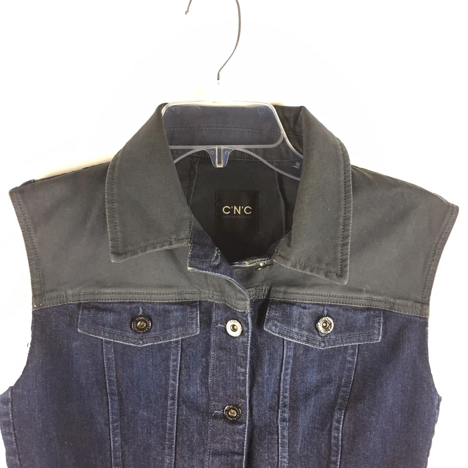 Disfraz National C'N'C Mujer Denim Chaleco Azul Oscuro Gris Bolsillos Talla US M Italia 42 Foto 3 de 4