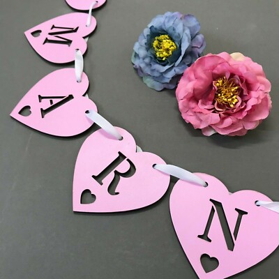 Personalised Wooden Name Bunting Heart ANY COLOUR Wedding, Party, Baby Shower