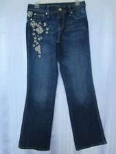 Gitano Floral Embellished Jeans Denim Blue Bootcut Size 8 Mid Rise NEW