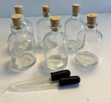 Boston Round 2 oz 100 ml Clear Glass Bottles With Cork stopper lot of 6 bottles.
