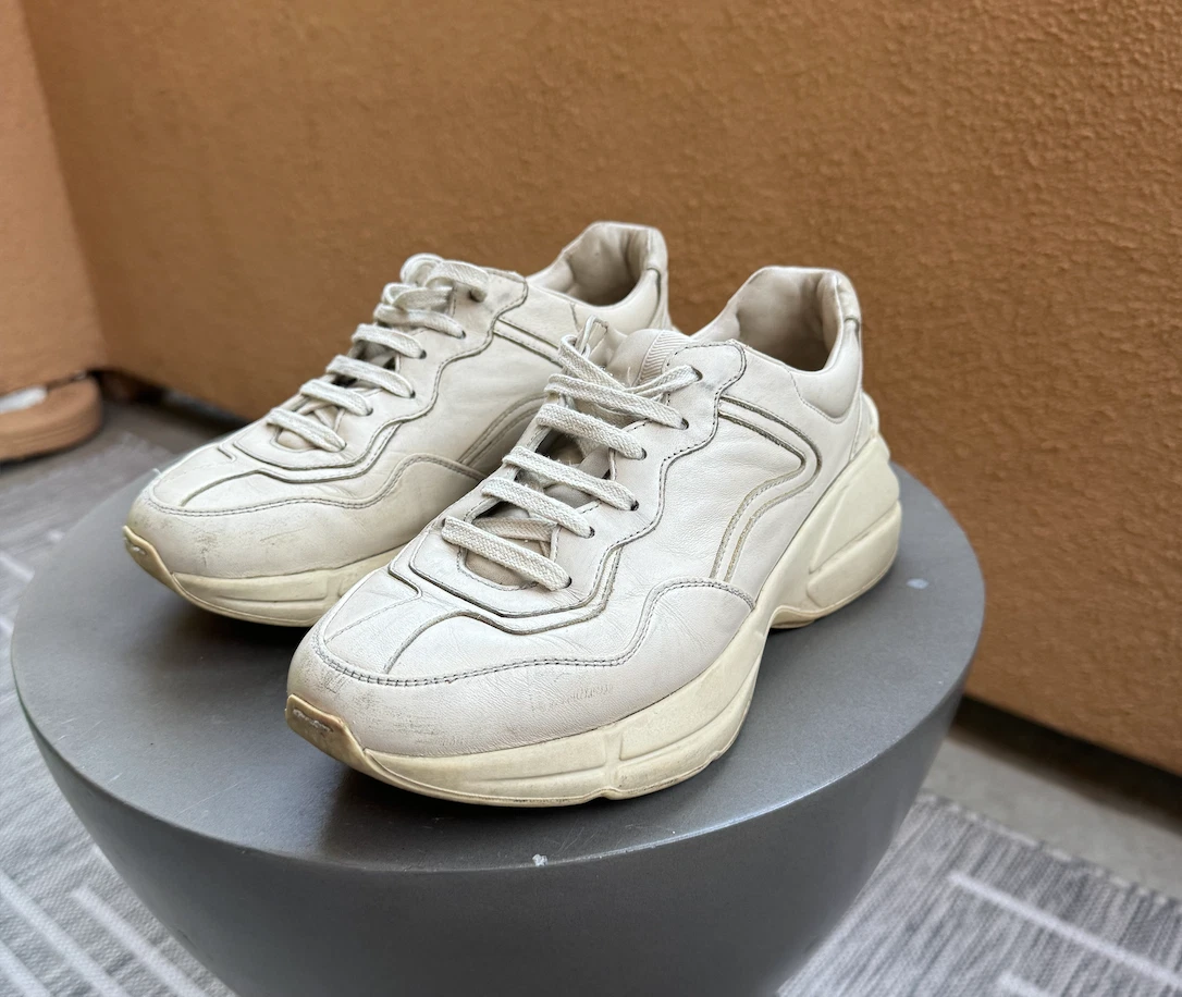 baskets gucci cuir beige rhyton taille 7,5