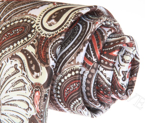 ITALIAN DESIGNER Milano Exclusive BROWN & ORANGE Paisley SILK TIE (& HANKY) - Picture 3 of 4