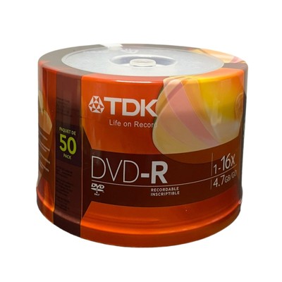 TDK DVD-R 50 Pack 1-16x 4.7GB Recordable Discs Spindle Orange Pack New Sealed