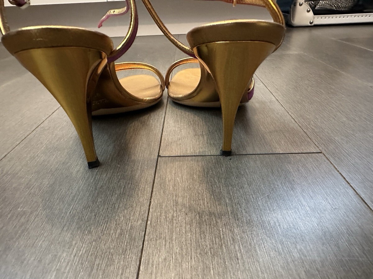 Gucci Gold and Purple Fly Sandals Heels Sz 39.5 Worn Once | eBay