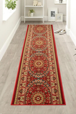 Custom Size Antibacterial Oriental Medallion Red Non Skid Runner Rug