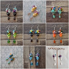 Handmade Sugar Skull Halloween / Day of the Dead Bead Earrings, Costume Jewelry