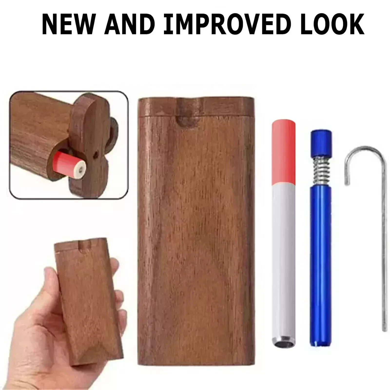 Wooden Dugout Pipe Self Cleaning Metal Bat Poker Smoking Pipe One Hitter Kit US