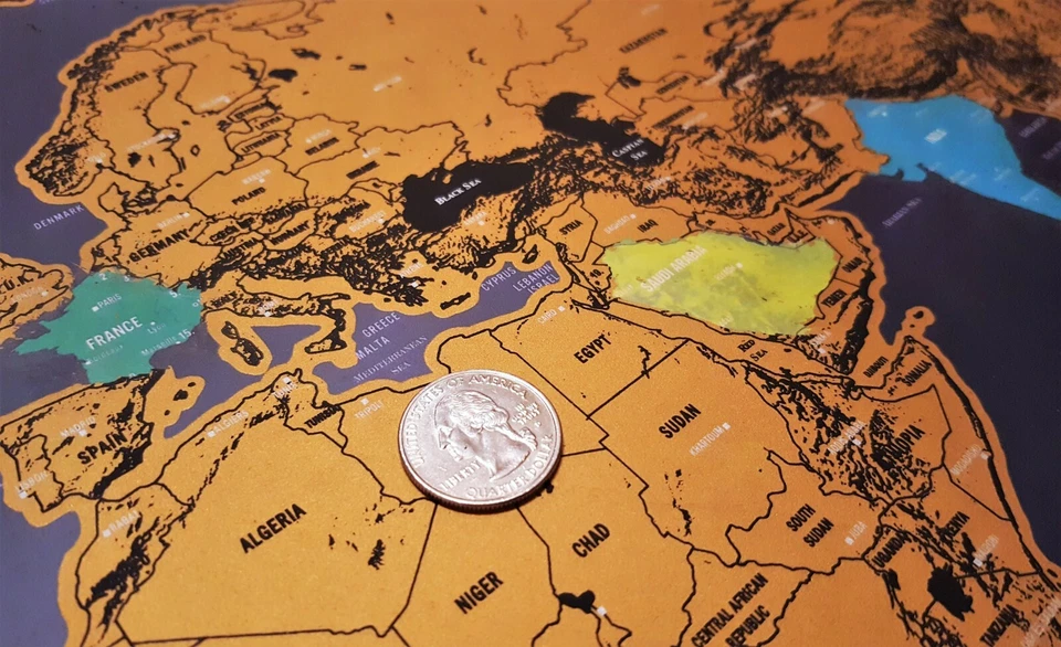 NEW BIG Scratch Off World Map Travel Tracker,  Outlined US States, Country Flags - Image 3 of 4