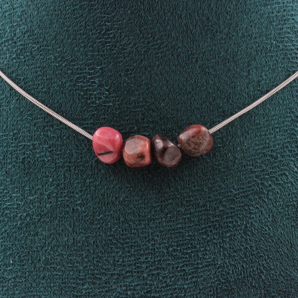 Halskette Mit 4 Rhodochrosit Perlen Aus Brasilien Edelstahlkette Damenhalskette-image