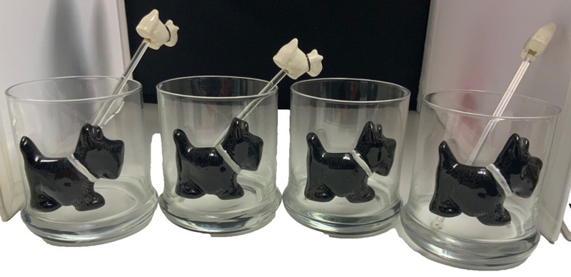 Vintage Scottie Dog Scottish Terrier Whiskey Glasses & Swizzle Sticks 4
