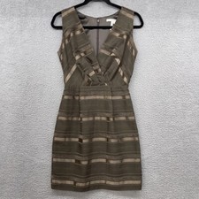 Max Cleo Womens Dress Knee Length Brown Stripe Sleeveless V-Neck Zip Size 2
