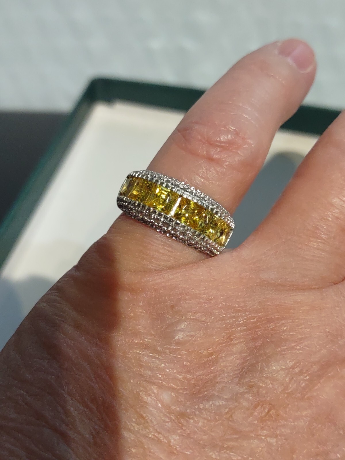 Modern JTV Sterling Silver Yellow Stones Ring Marked FZN 925 CN Size 5