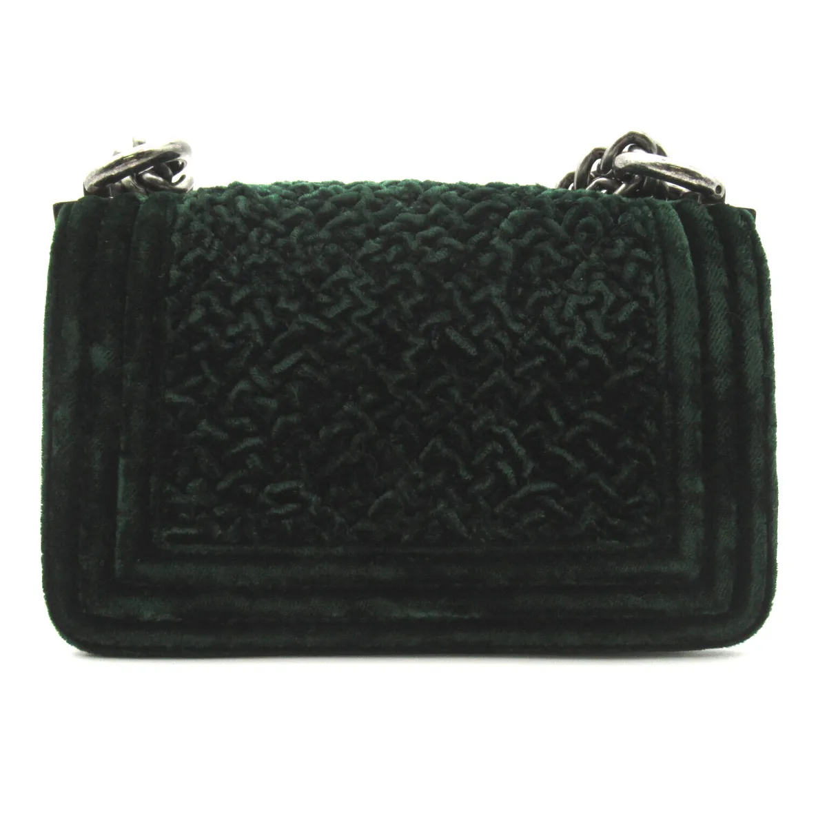 CHANEL Green Velvet Mini Boy Flap Chain Shoulder Handbag